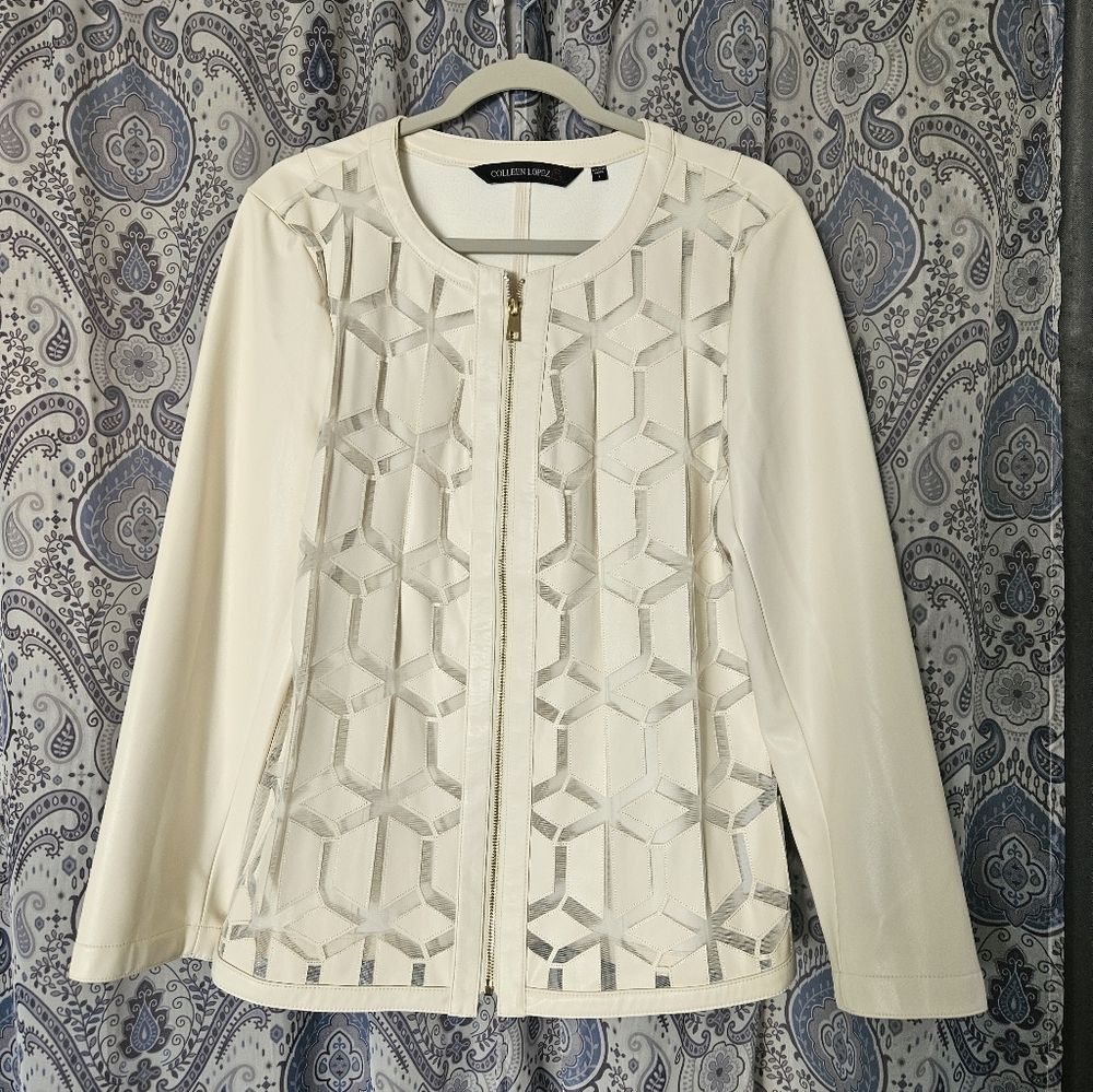 Colleen Lopez Cream Geometric Cutout Blazer